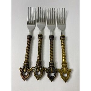 4 Gracious Goods Collection Acanthus Fleur de lis Stainless Dinner Forks 8.5" #2